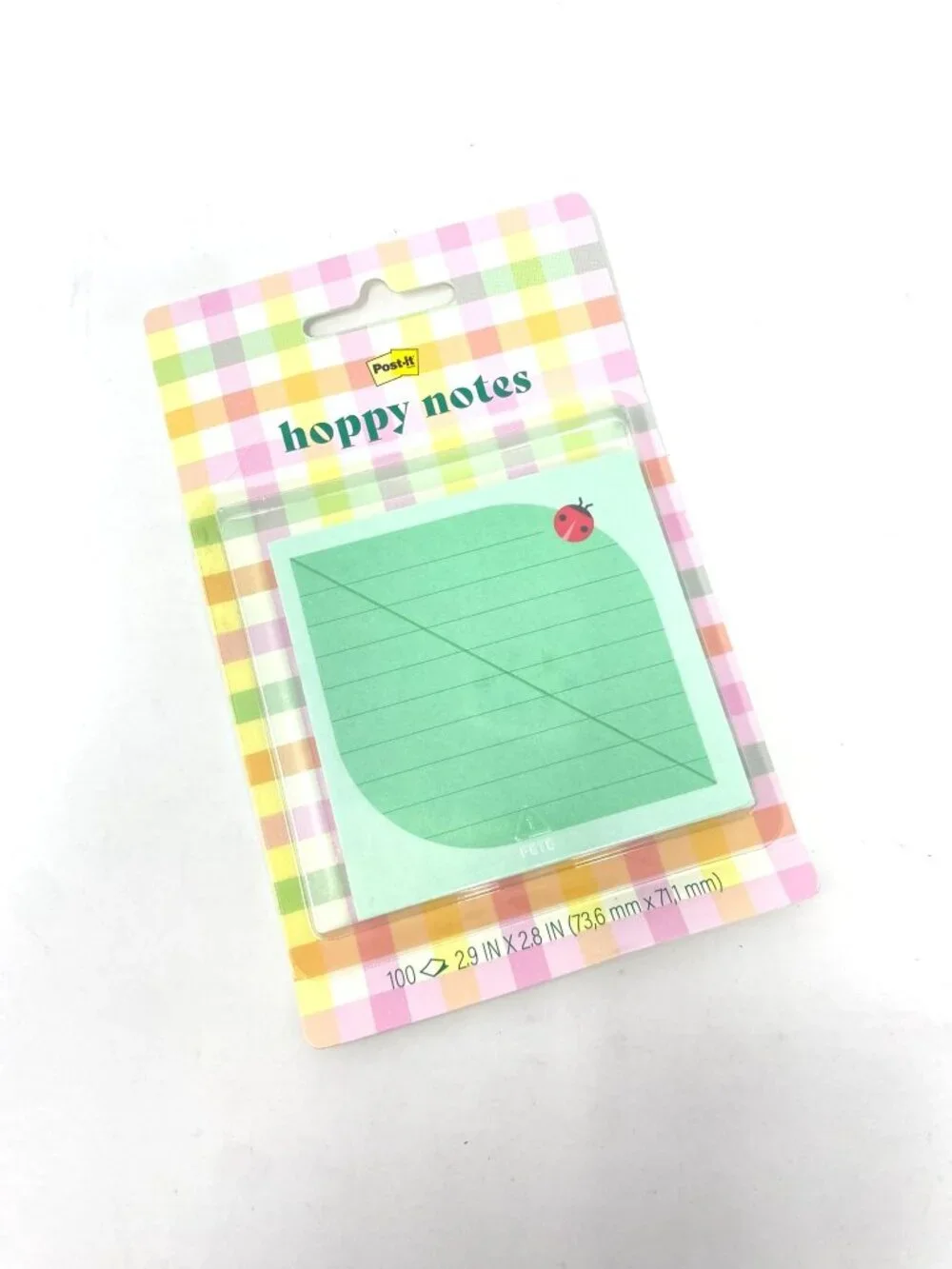 Post-it 2 Pk Hoppy Notes Green Leaf/Ladybug Square & Pink Flower Bullet List